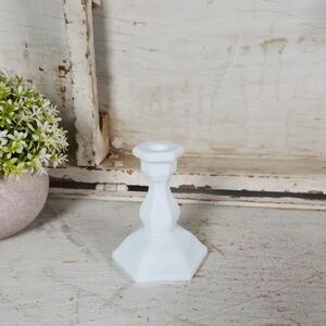 Small Vintage White Milk Glass Candlestick Holder 3" - Miniature Candle Holder